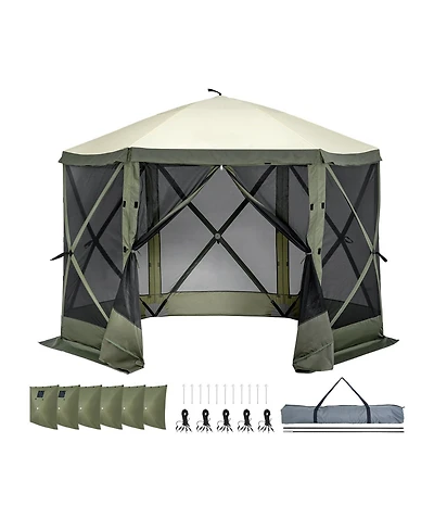 Quick Set Pop Up Screen Tent 6 Sided Canopy with Privacy Cloths and Mesh Windows