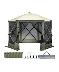 Quick Set Pop Up Screen Tent 6 Sided Canopy with Privacy Cloths and Mesh Windows