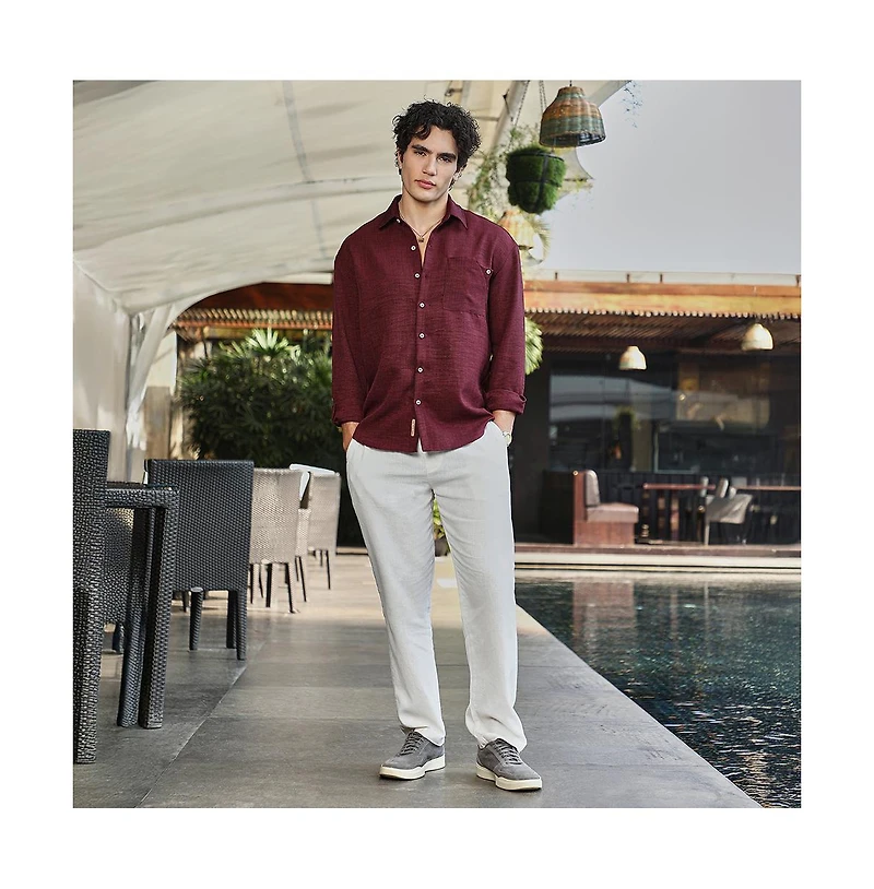 Campus Sutra Men's Wine Red Modular Solid Oversized Shirt