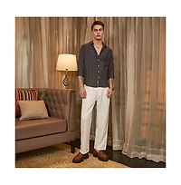 Campus Sutra Men's Charcoal Grey Breezy Wrinked Relaxed Shirt