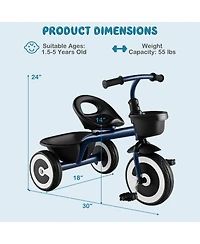 Toddler Tricycle Kids Trike with Adjustable Seat Front & Rear Storage Baskets