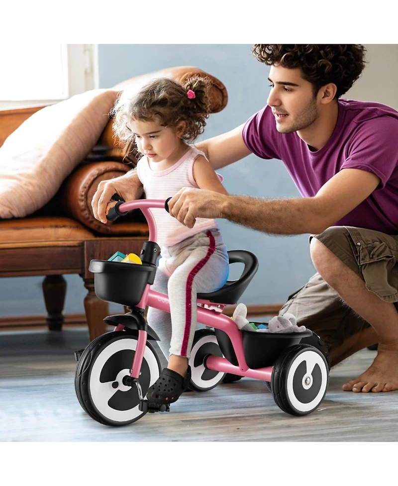 Toddler Tricycle Kids Trike with Adjustable Seat Front & Rear Storage Baskets