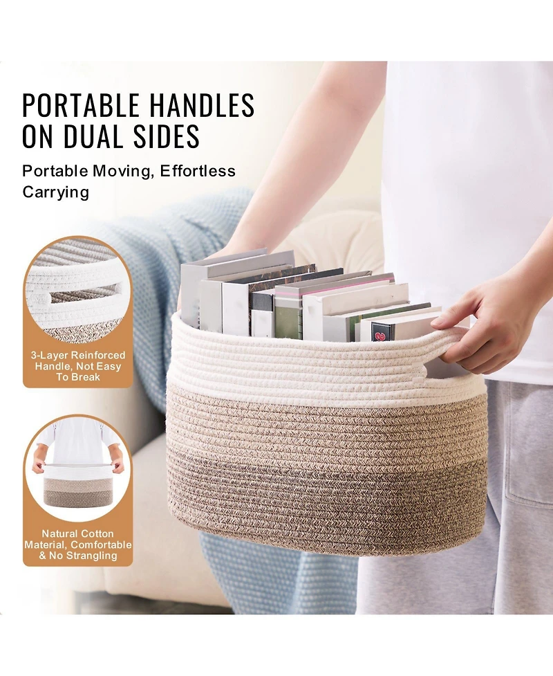 Slickblue Woven Cotton Rope Baskets 3 Pack for Organizing Closet Shelf or Kids Room
