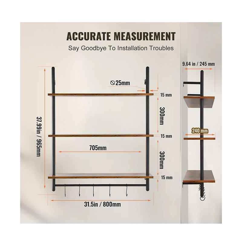 Slickblue Industrial Pipe Wall-Mounted Shelf 2 Tier Storage Rack for Kitchen and Bedroom