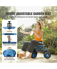 Slickblue Garden Scooter Cart with Wheels Swivel Seat Tool Tray and Handle for Outdoor Tasks