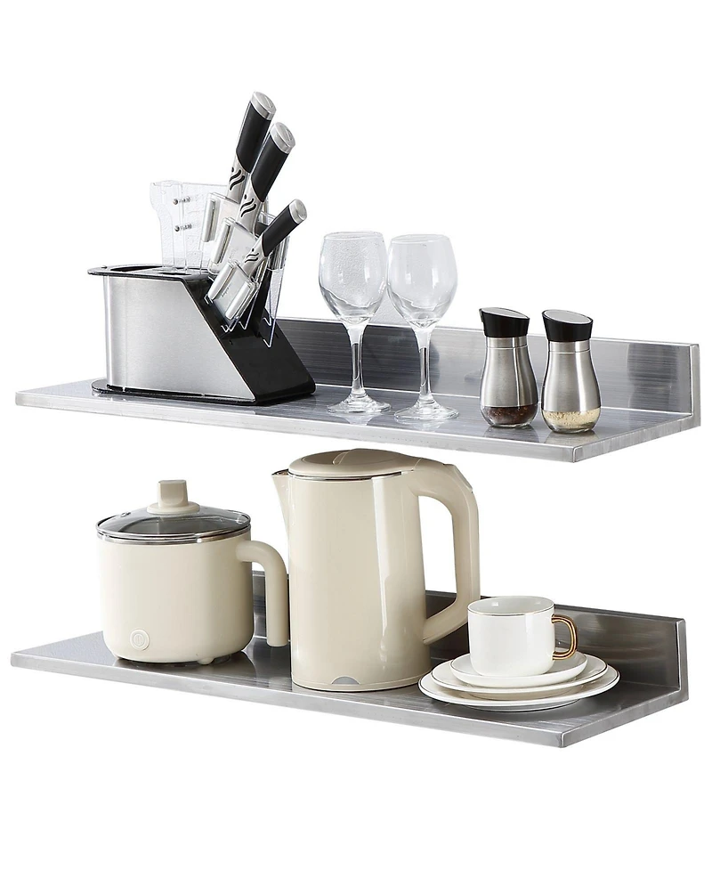 Slickblue 2 Pack Stainless Steel Wall Shelf with Backsplash 44 lbs Load for Kitchen Bar or Hotel