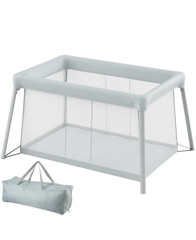 Baby Travel Crib Play Yard Folding Baby Toddler Playpen with Zipper Gate