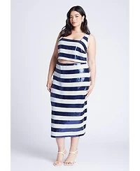 Eloquii Women's Sequin Striped Midi Skirt