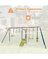 Gymax 660 lbs Kids Metal Swing Set for Backyard 7-in-1 Multifunctional Swing Set