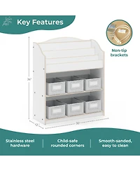 Guidecraft EdQ Book and Bin Browser - Natural: Children's Tall Wooden Bookshelf to Display Organize Kids' Books Playroom