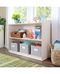 Guidecraft EdQ 2-Shelf Open Storage 30" - White: Kids' Low Wooden Bookshelf, Classroom and Playroom Furniture with Book and Toy Bins