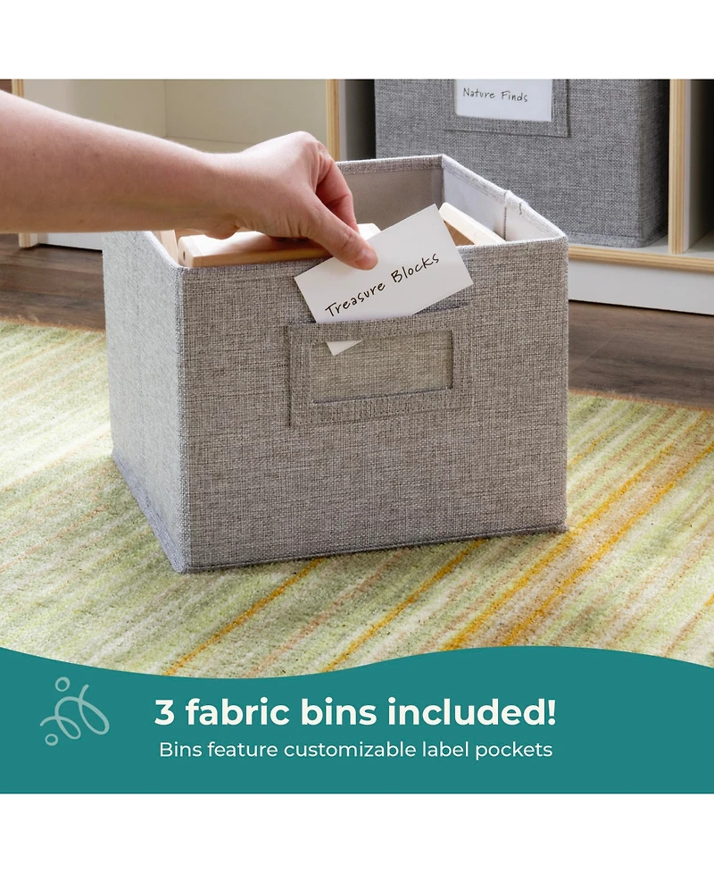 Guidecraft EdQ 2-Shelf 5-Compartment Storage 24" - White: Wooden Classroom and Playroom Bookshelf with Bins for Kids Toys Books