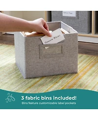 Guidecraft EdQ 2-Shelf 5-Compartment Storage 24" - White: Wooden Classroom and Playroom Bookshelf with Bins for Kids Toys Books