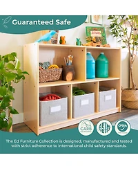 Guidecraft EdQ 2-Shelf 5-Compartment Storage 30" - Natural: Kids' Wooden Classroom Bookshelf, Art and Craft Supply Furniture with Bins