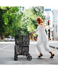 Gymax 4-in-1 Double Pet Stroller w/ Detachable Carrier Travel Carriage for Cats