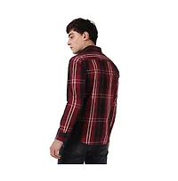 Campus Sutra Men's Plaid Red Cotton Shirt