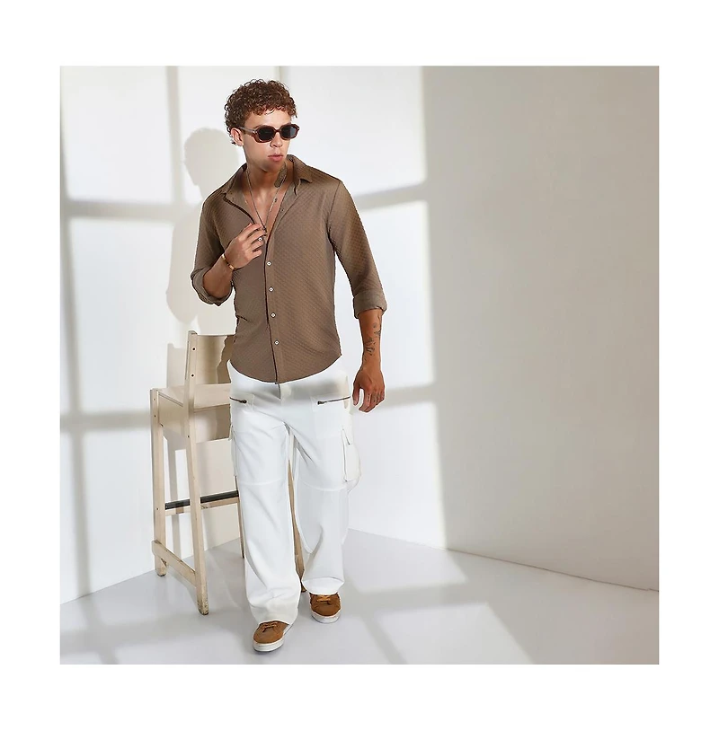 Campus Sutra Men's Chocolate Brown Cubic-Textured Shirt