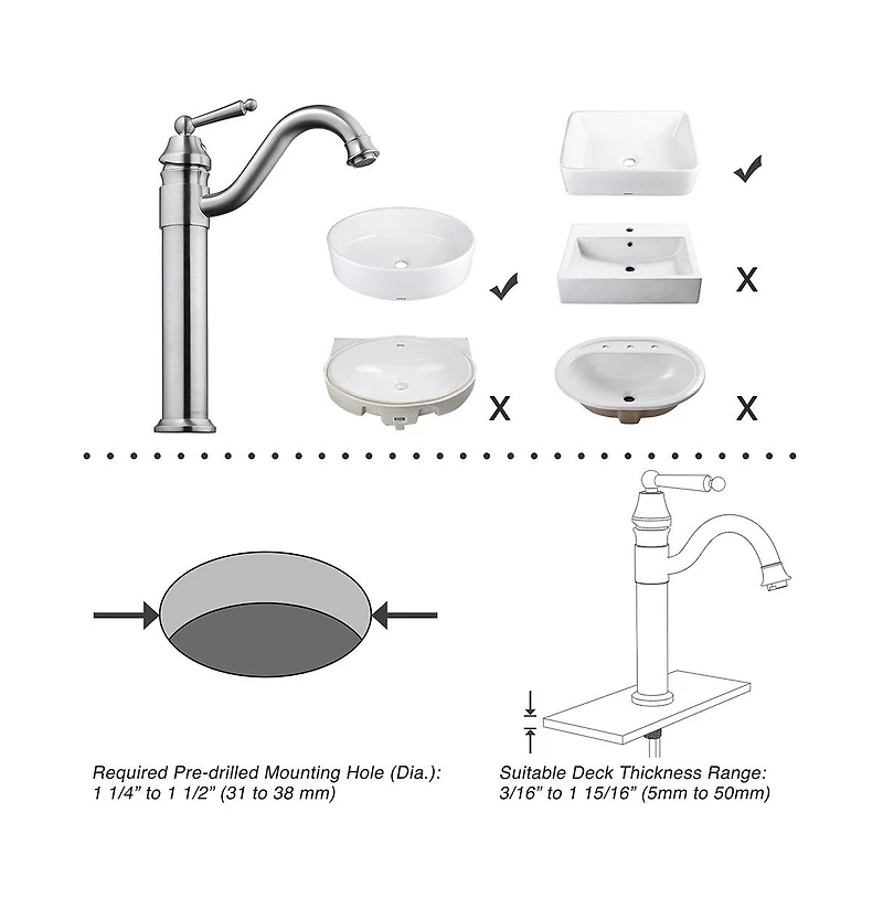 Aquaterior Bathroom Vessel Sink Tempered Glass WaterDrop w/ Single Handle Faucet