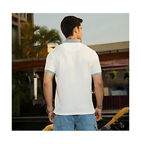 Campus Sutra Men's Chalk White & Sage Green Contrast Ribbed Polo T-Shirt