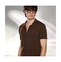Campus Sutra Men's Taupe Brown Rhombus-Textured Knit Shirt
