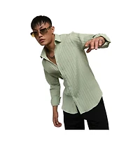 Campus Sutra Men's Sage Green Self-Design Striped Shirt