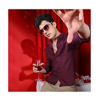 Campus Sutra Men's Plum Purple Breezy Wrinked Relaxed Shirt