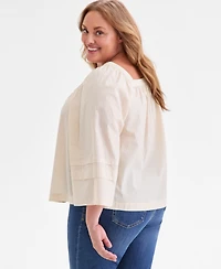 Style & Co Plus Striped Square-Neck Top, Macy's Exclusive