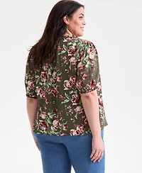 Style & Co Plus Floral Printed Puff-Sleeve Blouse, Macy's Exclusive