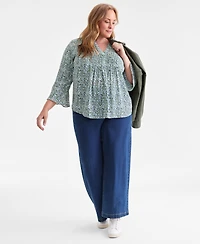 Style & Co Plus Printed Pintuck V-Neck Top, Macy's Exclusive