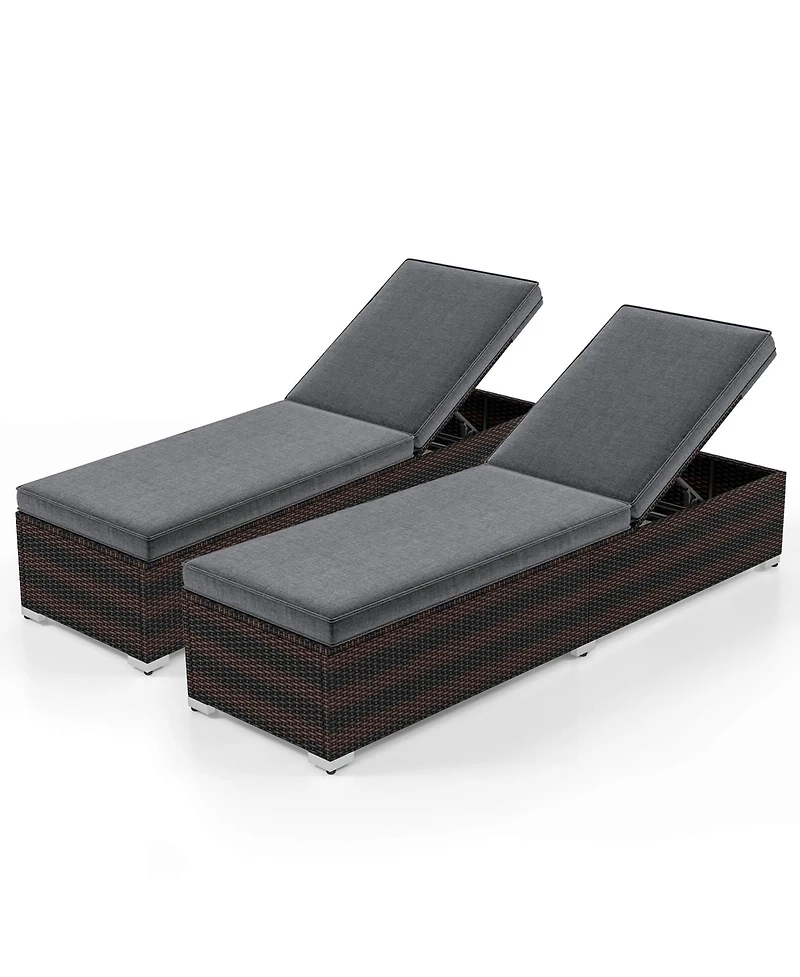 Gymax 2 Pcs Outdoor Chaise Lounge w/ Long Seat Cushion Heavy-Duty Metal Frame