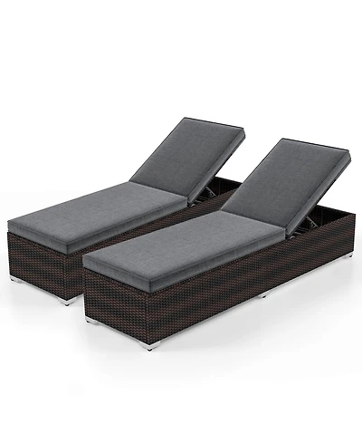 Gymax 2 Pcs Outdoor Chaise Lounge w/ Long Seat Cushion Heavy-Duty Metal Frame