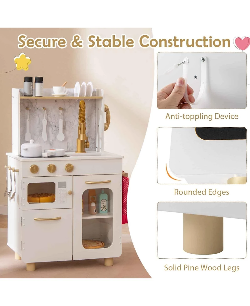Slickblue Kids Kitchen Set Pretend Play Kitchen with Stoves Faucet Sink Telephone Microwave and Oven