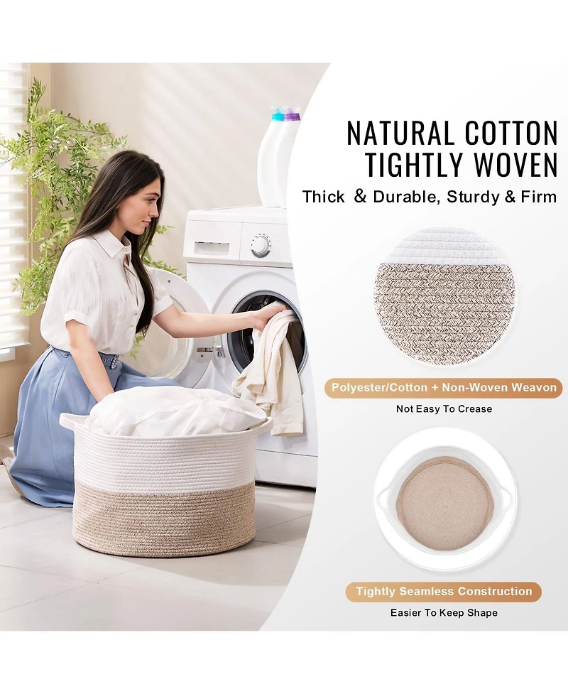 Slickblue Cotton Rope Storage Basket Woven Organizer Bin for Blankets Towels or Pillows