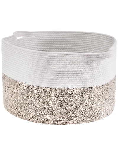 Slickblue Woven Cotton Rope Blanket Basket Large Storage Bin for Living Room or Bedroom
