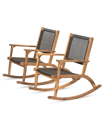 Mondawe 2 Pieces Acacia Wicker Rattan Rocking Chair Set with Seat & Backrest