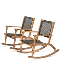 Mondawe 2 Pieces Acacia Wicker Rattan Rocking Chair Set with Seat & Backrest
