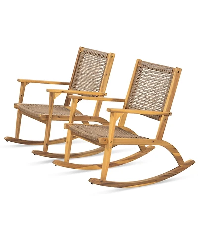 Mondawe 2 Pieces Acacia Wicker Rattan Rocking Chair Set with Seat & Backrest