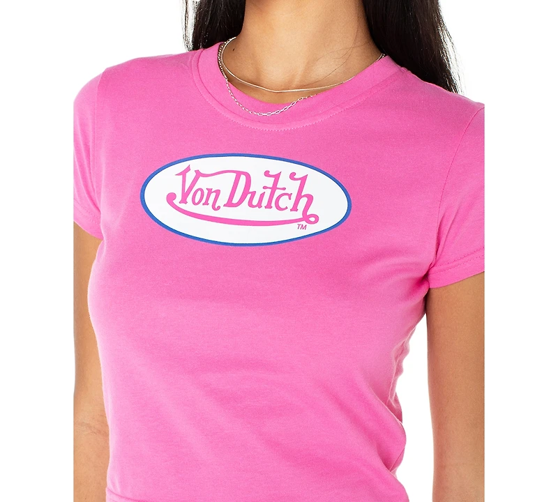 Von Dutch Women's Pink Logo Baby Tee