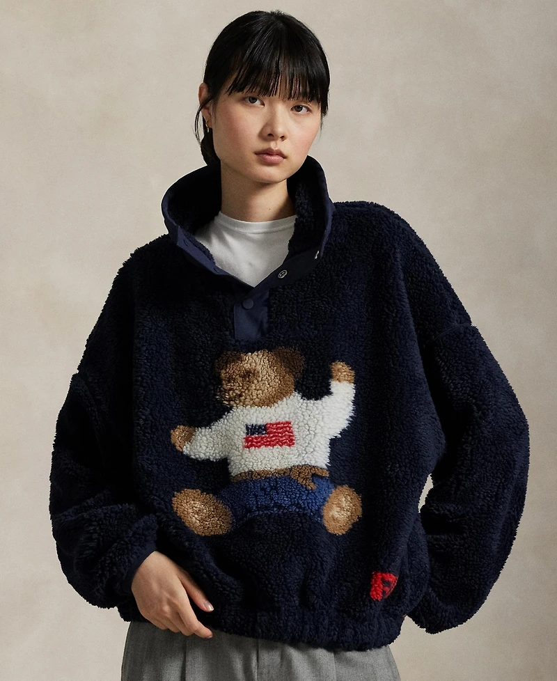 Polo Ralph Lauren Women's Bear High-Pile Fleece Mockneck Sweater