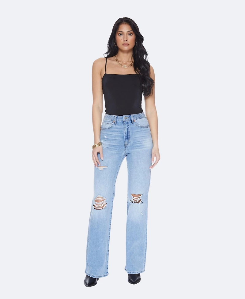 blue revival Women's Flex Back Skyscraper Wide Leg Jeans