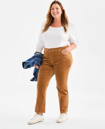 Style & Co Plus High-Rise Straight-Leg Corduroy Pants, Macy's Exclusive