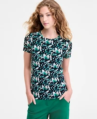 Bar Iii Women's Printed-Mesh Short-Sleeve Tee, Macy's Exclusive