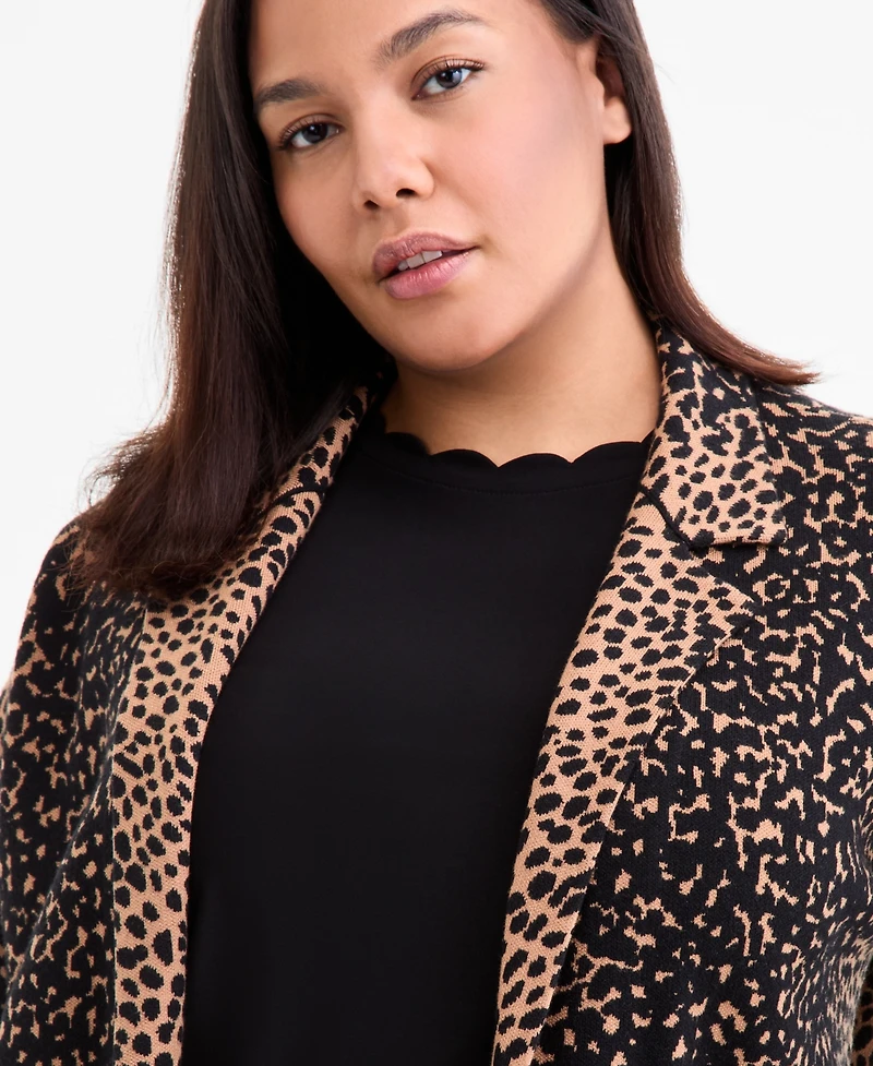Ak Anne Klein Plus Printed Open-Front Coatigan