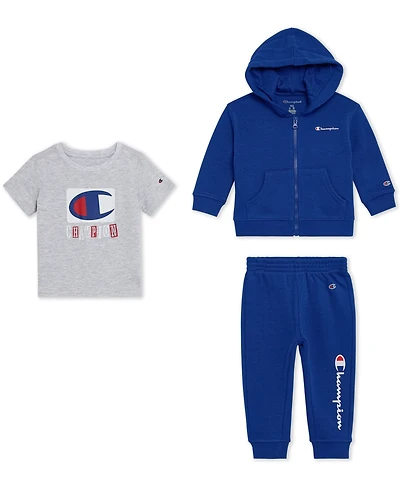 Champion Baby Boys 3-Piece Short Sleeve T-Shirt, Hoodie and Joggers Set