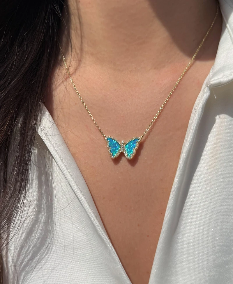 Kamaria Butterfly Necklace with Lab-Grown Opal 14k Gold Plated Sterling Silver