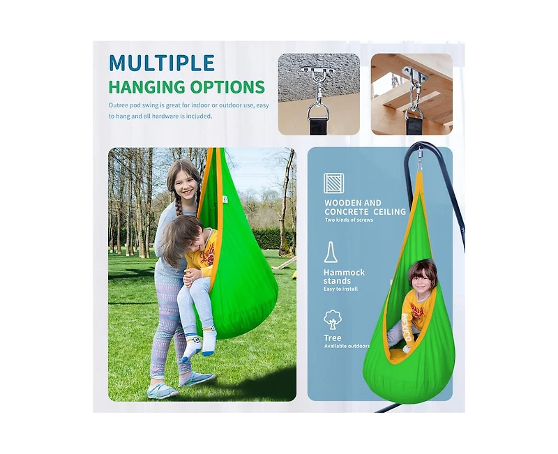 Outree Cotton Kids Pod Swing Seat Blue Pink and Blue,Sensory Swing for Indoor and Outdoor