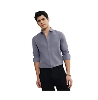 Campus Sutra Men's Aegean Blue Grainy Shirt