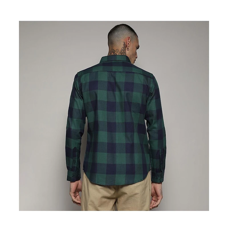 Campus Sutra Men's Navy Blue & Forest Green Buffalo Check Shirt