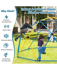Gymax 10 Ft Climbing Dome with Swing Outdoor Kids Play Jungle Gym