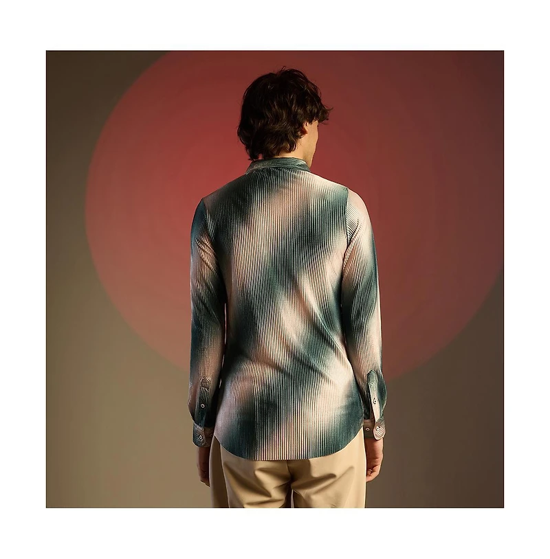 Campus Sutra Men's Emerald Green & Ivory White Ombre-Pleated Shirt